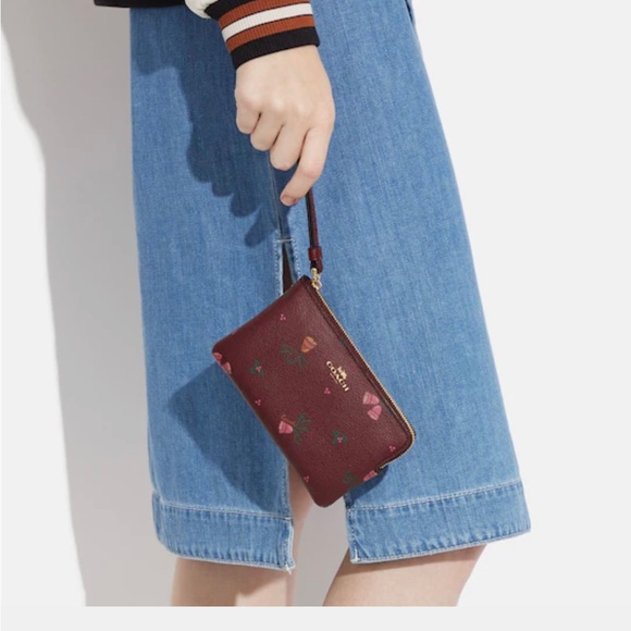 Coach Corner Zip Wristlet With Holiday Bells Print - Picture 3 of 3